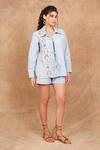 Shop_The Right Cut_Blue Organic Cotton Hand Embroidered Floral Collar Frozen Garden Shirt _Online_at_Aza_Fashions