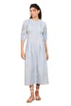 Buy_The Right Cut_Blue Organic Cotton Hand Embroidered Floral Round Icy Sleeve Dress _Online_at_Aza_Fashions