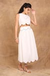 Shop_The Right Cut_White Organic Cotton Hand Embroidered Cloud Scallop Border Top And Skirt Set _Online_at_Aza_Fashions