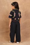 Shop_The Right Cut_Black Organic Cotton Hand Embroidery Floral Rose Jacket Pant Set _at_Aza_Fashions