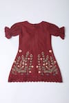 The Right Cut_Red 100% Linen Embroidery Floral Hand Dress _Online_at_Aza_Fashions