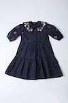 The Right Cut_Black 100% Linen Embroidered Floral Short Dress _Online_at_Aza_Fashions