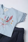 Buy_The Right Cut_Blue Organic Cotton Embroidered Floral Top And Pant Set _Online_at_Aza_Fashions