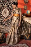 Buy_Zal From Benaras_Grey Tissue Silk Hand Banarasi Saree With Unstitched Blouse Piece _at_Aza_Fashions