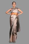 Shop_Zal From Benaras_Grey Tissue Silk Hand Banarasi Saree With Unstitched Blouse Piece _at_Aza_Fashions