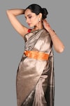 Buy_Zal From Benaras_Grey Tissue Silk Hand Banarasi Saree With Unstitched Blouse Piece 