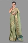 Buy_Zal From Benaras_Green Pure Tissue Silk Hand Weaving Saree With Unstitched Blouse Piece _at_Aza_Fashions
