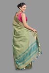Shop_Zal From Benaras_Green Pure Tissue Silk Hand Weaving Saree With Unstitched Blouse Piece _at_Aza_Fashions