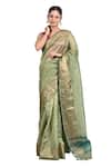 Buy_Zal From Benaras_Green Pure Tissue Silk Hand Weaving Saree With Unstitched Blouse Piece _Online_at_Aza_Fashions