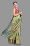 Zal From Benaras_Green Pure Tissue Silk Hand Weaving Saree With Unstitched Blouse Piece _at_Aza_Fashions