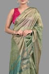 Buy_Zal From Benaras_Green Pure Tissue Silk Hand Weaving Saree With Unstitched Blouse Piece 