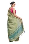 Shop_Zal From Benaras_Green Pure Tissue Silk Hand Weaving Saree With Unstitched Blouse Piece 