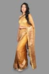 Zal From Benaras_Gold Pure Tissue Silk Hand Handloom Saree With Unstitched Blouse Piece _at_Aza_Fashions