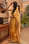 Zal From Benaras_Gold Pure Tissue Silk Hand Handloom Saree With Unstitched Blouse Piece _Online