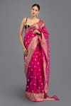 Buy_Zal From Benaras_Pink Kora Silk Hand Weaving Polka Dot Saree With Unstitched Blouse Piece _at_Aza_Fashions