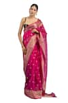 Zal From Benaras_Pink Kora Silk Hand Weaving Polka Dot Saree With Unstitched Blouse Piece _Online_at_Aza_Fashions