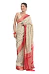 Zal From Benaras_Cream Pure Chiffon Hand Weaving Saree With Unstitched Blouse Piece _Online_at_Aza_Fashions