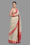 Shop_Zal From Benaras_Cream Pure Chiffon Hand Weaving Saree With Unstitched Blouse Piece _Online_at_Aza_Fashions