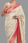Buy_Zal From Benaras_Cream Pure Chiffon Hand Weaving Saree With Unstitched Blouse Piece 