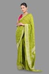 Buy_Zal From Benaras_Green Pure Chiffon Hand Flower Butti Pattern Saree With Unstitched Blouse Piece _at_Aza_Fashions