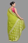 Shop_Zal From Benaras_Green Pure Chiffon Hand Flower Butti Pattern Saree With Unstitched Blouse Piece _at_Aza_Fashions