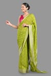 Buy_Zal From Benaras_Green Pure Chiffon Hand Flower Butti Pattern Saree With Unstitched Blouse Piece _Online_at_Aza_Fashions