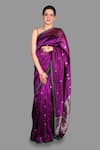 Buy_Zal From Benaras_Purple Pure Chanderi Silk Hand Saree With Unstitched Blouse Piece _at_Aza_Fashions
