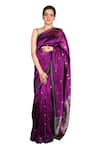 Zal From Benaras_Purple Pure Chanderi Silk Hand Saree With Unstitched Blouse Piece _Online_at_Aza_Fashions