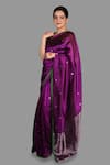 Buy_Zal From Benaras_Purple Pure Chanderi Silk Hand Saree With Unstitched Blouse Piece _Online_at_Aza_Fashions