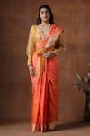 Buy_Zal From Benaras_Orange Pure Katan Flower Bud Butti Pattern Saree With Unstitched Blouse Piece _at_Aza_Fashions