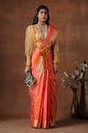 Shop_Zal From Benaras_Orange Pure Katan Flower Bud Butti Pattern Saree With Unstitched Blouse Piece _at_Aza_Fashions