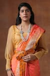 Zal From Benaras_Orange Pure Katan Flower Bud Butti Pattern Saree With Unstitched Blouse Piece _Online_at_Aza_Fashions