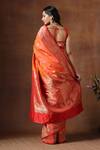Shop_Zal From Benaras_Orange Silk Embroidery Mandala Bud Butti Katan Saree_at_Aza_Fashions
