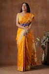 Buy_Zal From Benaras_Yellow Pure Katan Silk Handloom Saree With Unstitched Blouse Piece _at_Aza_Fashions