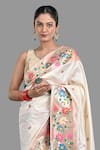 Zal From Benaras_Cream Pure Silk Woven Zari Paithani Saree With Unstitched Blouse Piece _Online_at_Aza_Fashions