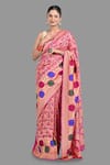 Buy_Zal From Benaras_Pink Pure Silk Bandhej Hand Work Handloom Saree With Unstitched Blouse Piece _at_Aza_Fashions