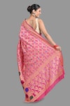 Shop_Zal From Benaras_Pink Pure Silk Bandhej Hand Work Handloom Saree With Unstitched Blouse Piece _at_Aza_Fashions