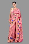 Shop_Zal From Benaras_Pink Pure Silk Bandhej Hand Work Handloom Saree With Unstitched Blouse Piece _Online_at_Aza_Fashions