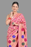 Buy_Zal From Benaras_Pink Pure Silk Bandhej Hand Work Handloom Saree With Unstitched Blouse Piece 