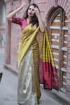 Buy_Zal From Benaras_Yellow Pure Chanderi Silk Hand Pattern Saree With Unstitched Blouse Piece_Online_at_Aza_Fashions