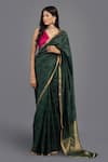 Buy_Zal From Benaras_Green Pure Contrast Hem Handloom Saree With Unstitched Blouse Piece _at_Aza_Fashions