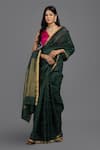 Zal From Benaras_Green Pure Contrast Hem Handloom Saree With Unstitched Blouse Piece _Online_at_Aza_Fashions