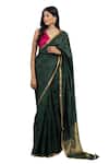 Buy_Zal From Benaras_Green Pure Contrast Hem Handloom Saree With Unstitched Blouse Piece _Online_at_Aza_Fashions