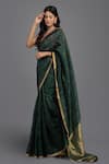 Shop_Zal From Benaras_Green Pure Contrast Hem Handloom Saree With Unstitched Blouse Piece _Online_at_Aza_Fashions