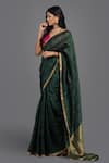 Zal From Benaras_Green Pure Contrast Hem Handloom Saree With Unstitched Blouse Piece _at_Aza_Fashions