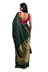 Buy_Zal From Benaras_Green Pure Contrast Hem Handloom Saree With Unstitched Blouse Piece 