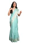 Buy_Zal From Benaras_Green Pure Silk Hand Floral Woven Hem Saree With Unstitched Blouse Piece _Online_at_Aza_Fashions