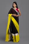 Buy_Zal From Benaras_Black Pure Chanderi Contrast Hem Saree With Unstitched Blouse Piece _at_Aza_Fashions