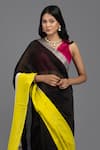 Shop_Zal From Benaras_Black Pure Chanderi Contrast Hem Saree With Unstitched Blouse Piece _Online_at_Aza_Fashions