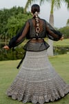 Shop_Nikita Vishakha_Black Trench Coat Silk Organza Hand Embroidered Pearl Solid Skirt Set_at_Aza_Fashions